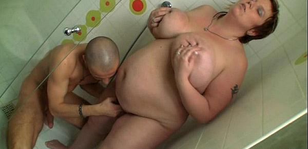  Huge titted fatty screwed in the shower